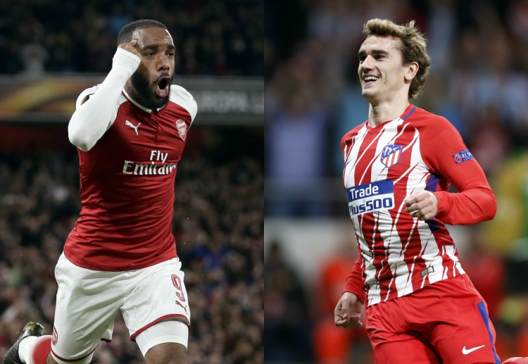 Antoine Griezmann mencetak gol tandang penting bagi Atleti yang bermain dengan sepuluh pemain untuk mengimbangi gol sundulan Alexandre Lacazette