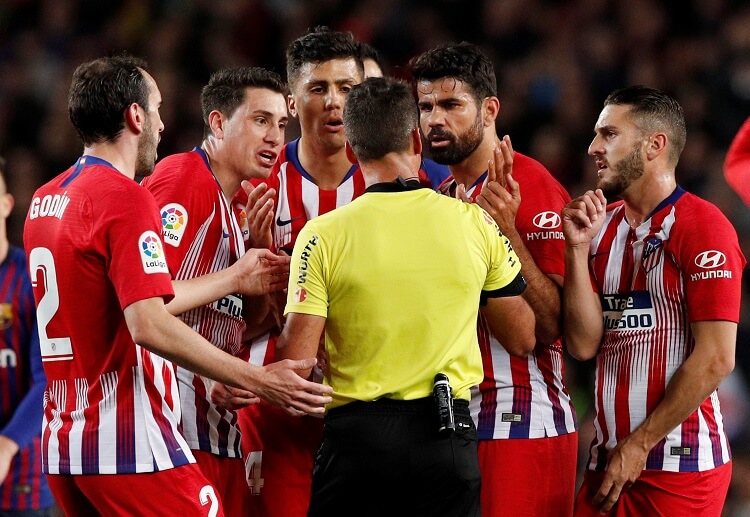 Atletico Madrid forward Diego Costa is sent off during their recent La Liga match