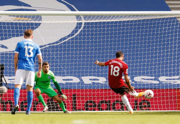 Bruno Fernandes scores the winning penalty for Manchester United in their Premier League match vs Brighton