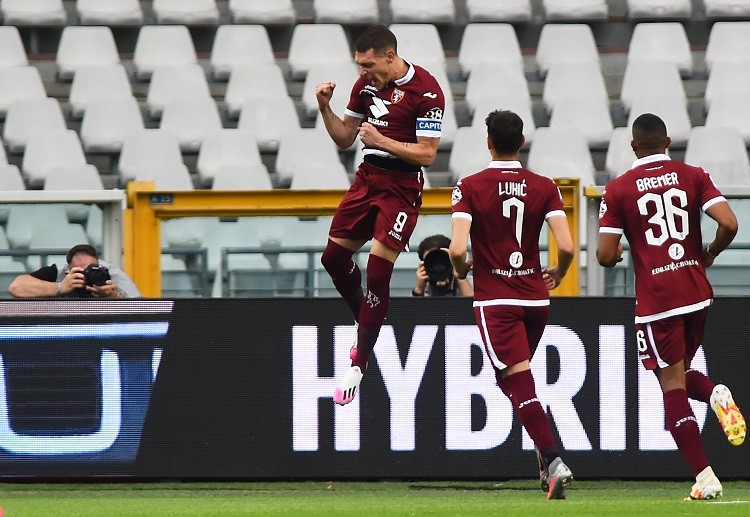 Andrea Belotti scores his fifth goal for Torino in their Serie A game vs Sassuolo