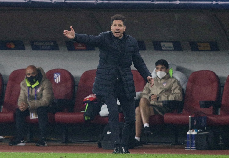 Atletico Madrid coach Diego Simeone is shouting during the Champions League tie with Chelsea