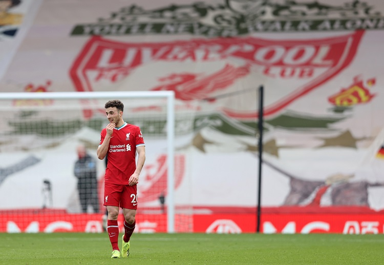 Diogo Jota saat merayakan gol kemenangan Liverpool atas Wolves.