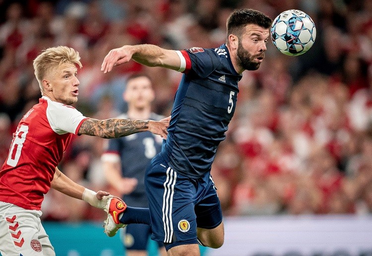 Denmark's Daniel Wass in action during a World Cup 2022 qualifying win against Scotland