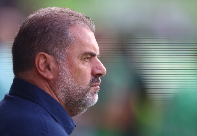 Ange Postecoglou looking determined to win against Erik ten Hag in their Premier League tie