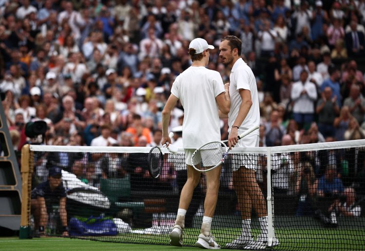 Daniil Medvedev won against Jannik Sinner 6(7)-7, 6-4, 7-6(4), 2-6, 6-3 in the quarter-finals of Wimbledon