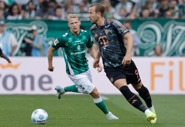 Bayern Munich's Harry Kane aims to score goals against Bayer Leverkusen in their Bundesliga match at Allianz Arena